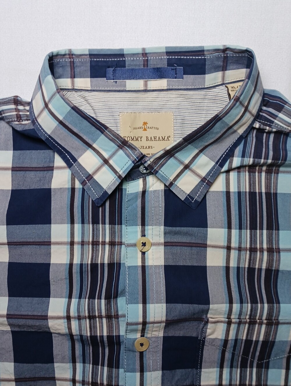 Tommy Bahama Jeans Mens Button Up Long Sleeve Shirt XL Blue Plaid